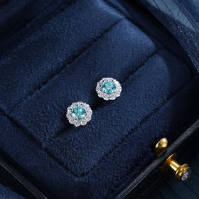 子佩集【花开海畔】S925银耳钉【EM3113-XF】培育宝石帕拉伊巴蓝碧玺太阳花2510