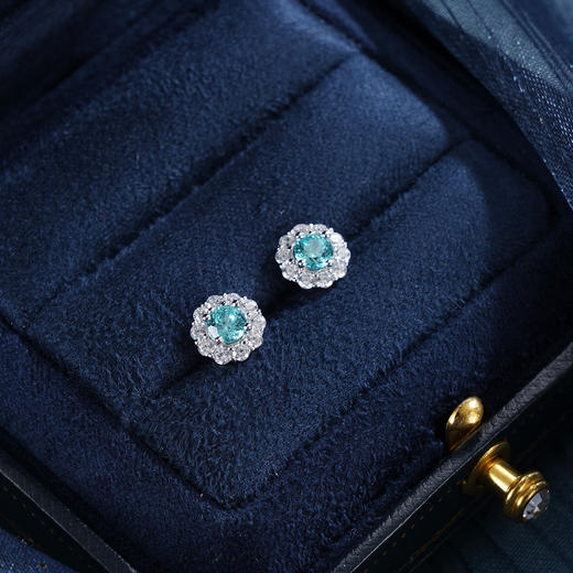 子佩集【花开海畔】S925银耳钉【EM3113-XF】培育宝石帕拉伊巴蓝碧玺太阳花2510 商品图0