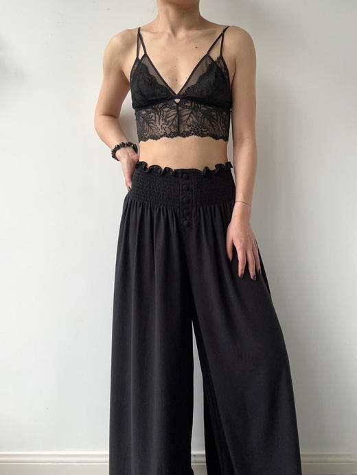 SIJIA｜SS2624 黑色高腰收褶阔腿裤 商品图3