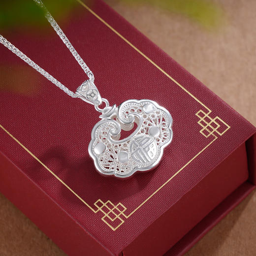 子佩集S990银儿童长命锁套链项链【CM4011-1】花丝福秀2509 商品图4