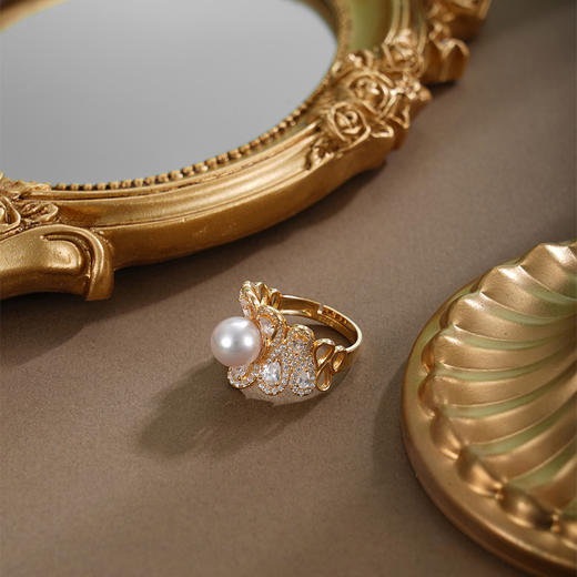 子佩集【女王加冕】银S925珍珠AOYA奥雅戒指【HJYJZ009】8mm珠镀金爱心水滴皇冠2512 商品图2