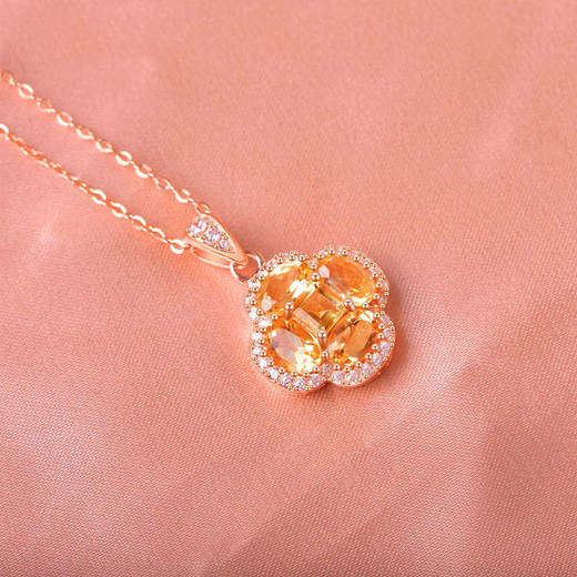 【黄水晶彩色宝石项链/耳钉/戒指】项链女S925银轻奢时尚饰品送女士礼物JP26002/JE26002/JR26002-水晶CC 商品图4