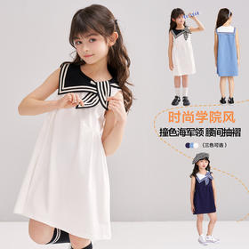笛莎/Deesha 松饼熊2026年夏季新款童装女童时尚学院风海军领无袖连衣裙