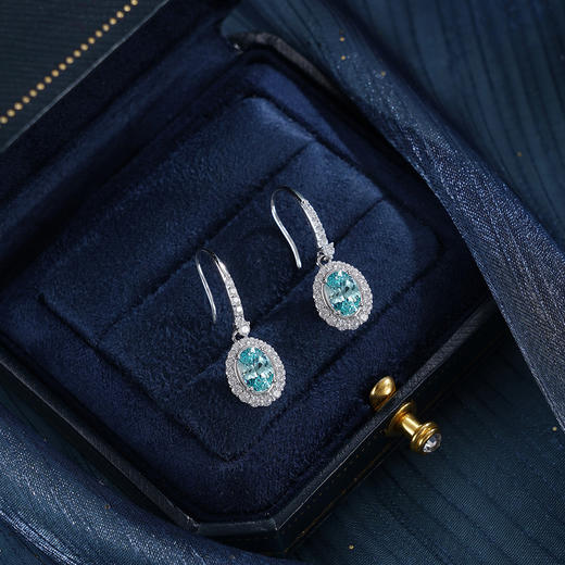 子佩集【湛蓝之海】S925银耳环【EM3085-XF】培育宝石帕拉伊巴蓝碧玺椭圆2510 商品图0