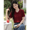 鹿向南「慕斯柔风」复古娃娃领红色针织衫短袖T恤女显瘦开衫上衣 商品缩略图1