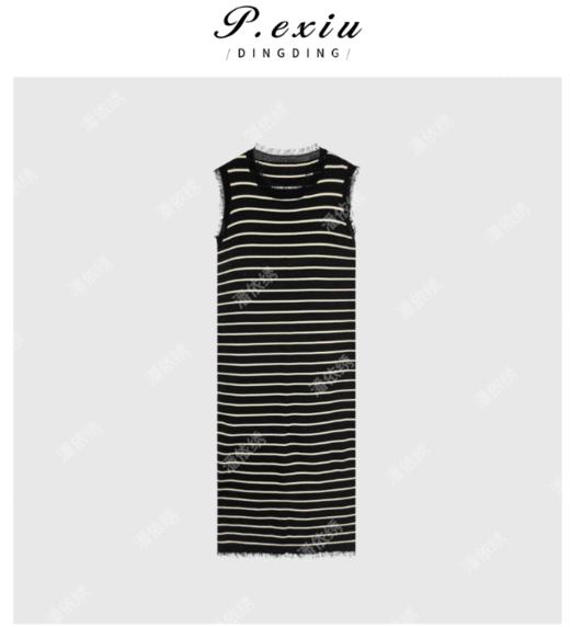 03-3潘依绣丁丁宠粉韩系简约时髦条纹懒人裙毛边连衣裙 Q2182 商品图0