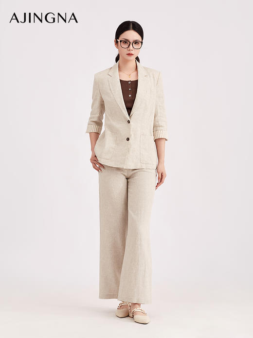 【商场同款】阿菁娜春季新款静奢风高腰阔腿裤天然亚麻透气抑菌廓形舒展高级松弛A31C110023 商品图0