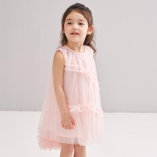 笛莎/Deesha 松饼熊2026年夏季新款童装女童甜美蝴蝶结装饰A版网纱连衣裙 商品图3