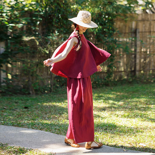特绽放101朵/旅行的心动*14支纯亚麻宽松压褶阔腿裤弯刀显瘦长裤 商品图2