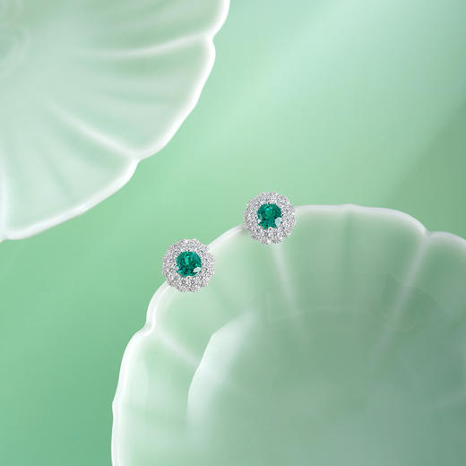 子佩集【花开一夏】S925银耳钉【EM3071-XF】培育宝石祖母绿圆太阳花2510 商品图1