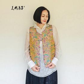 新中式双面穿波浪边提花圆领单排扣马甲