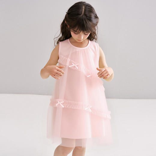 笛莎/Deesha 松饼熊2026年夏季新款童装女童甜美蝴蝶结装饰A版网纱连衣裙 商品图4