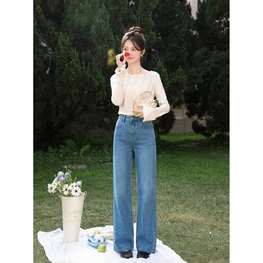 鹿向南「雾蓝织梦」垂感显瘦直筒裤女2026夏季新款简约百搭牛仔裤 商品图1