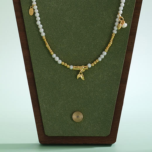 子佩集【竹福好运】银S925珍珠AOYA奥雅项链【QNX0009】3mm珠竹叶镀金2512 商品图2