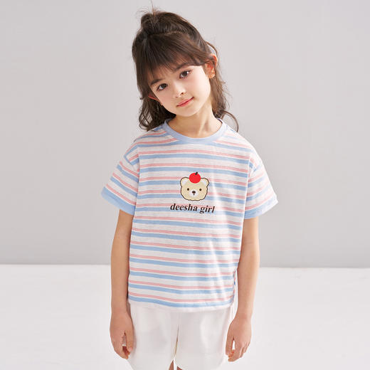 笛莎/Deesha 松饼熊2026年夏季新款童装女童条纹撞色T恤 商品图4