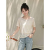 鹿向南「慵懒日常」杏色轻薄T恤罩衫女夏季新款法式气质镂空上衣 商品缩略图0