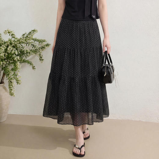 西遇黑色网纱波点女2026春夏新款高腰显瘦a字大摆长半身裙子H0060216 商品图4