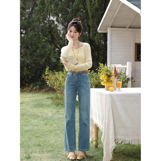 鹿向南「栀子清露」复古蓝色直筒牛仔裤女春季小个子显瘦垂感长裤 商品图2