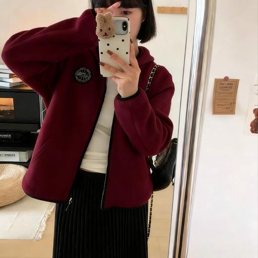 LONGNVFAIR安可拉红毛呢休闲阔型拉链外套 街头潮流感 微廓形H版剪裁超藏肉 商品图5