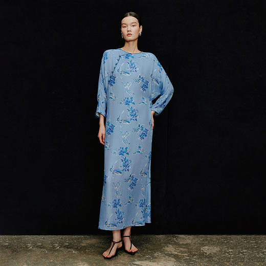 【林栖设计小店】花间蝶|桑蚕丝国风改良旗袍2026夏新款印花连衣裙1962076 商品图4