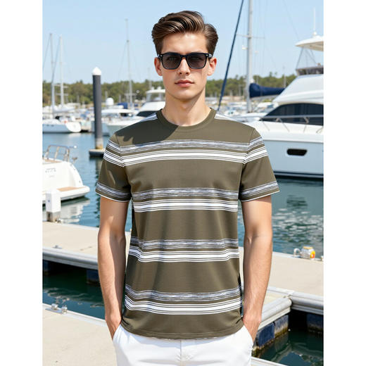 撞色条纹短袖T恤男士宽松休闲半袖T恤男上衣   XLM-CM8687169 商品图1