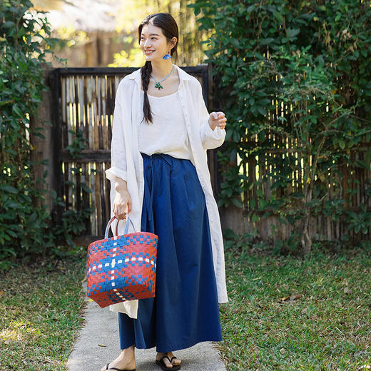 绽放088朵/仙女长衬衣*苎麻衬衫女设计感拼接碎褶开襟长袖连衣裙 商品图1