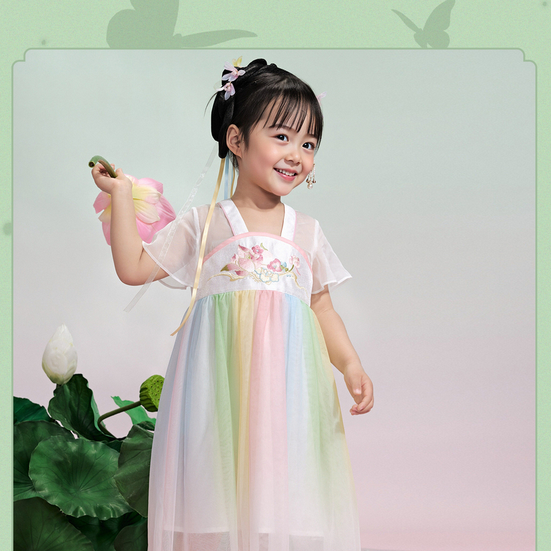 笛莎/Deesha 观山见2026年夏季新款童装女童小荷仙刺绣连衣裙 