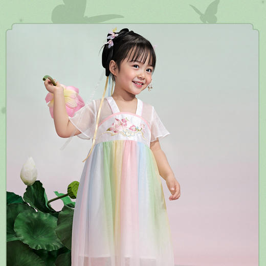 笛莎/Deesha 观山见2026年夏季新款童装女童小荷仙刺绣连衣裙  商品图0