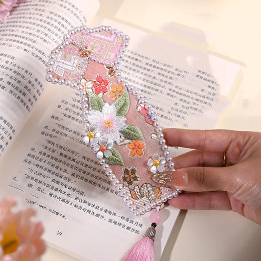 【DIY宋锦旗袍书签手工材料包】织锦拼接珍珠画艺术品母亲节diy手作活动 商品图2