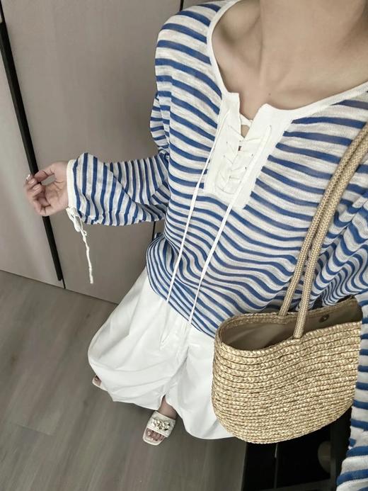 老米优品🎈3-7天！大牌同款！《蚕丝羊毛绑带罗马领条纹衫》薄款针织衫，松弛，复古，高级~  C237831 商品图10