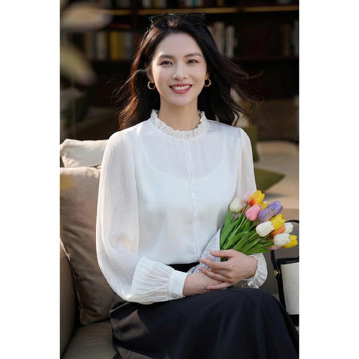 米思阳2026春新款法式轻奢复古风琴袖白衬衫女设计感小众气质高级长袖通勤职业衬衣1117/1158 商品图1