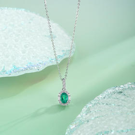 子佩集【翠雅】S925银套链【PM2290-XF】培育宝石祖母绿小椭圆2510