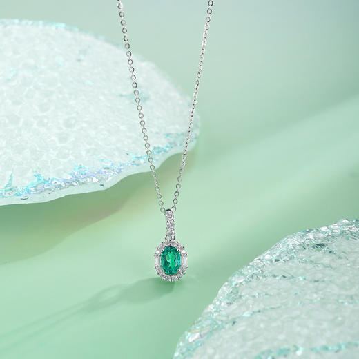子佩集【翠雅】S925银套链【PM2290-XF】培育宝石祖母绿小椭圆2510 商品图0