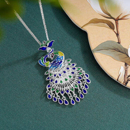 子佩集S990银【灵羽摇华】花丝孔雀套链（小号）【YXYLDZ045】项链珐琅彩2509 商品图0