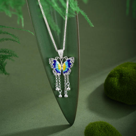 子佩集【福叠富贵】S990银套链【QFTL017】花丝珐琅彩蝴蝶项链2510 商品图0