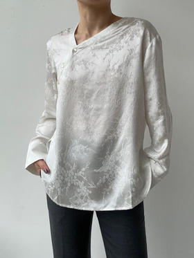 YANYI CHANG｜91960491 中式斜襟真丝提花衬衫 [ 雅白 ]
