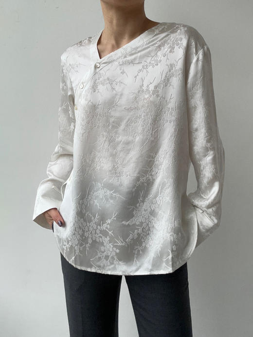 YANYI CHANG｜91960491 中式斜襟真丝提花衬衫 [ 雅白 ] 商品图0