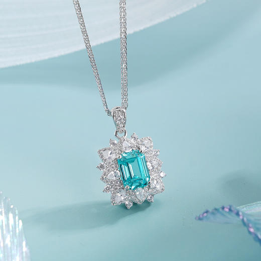 子佩集【宁静花海】S925银套链【PM2245-XF】培育宝石帕拉伊巴蓝碧玺大方块2510 商品图4