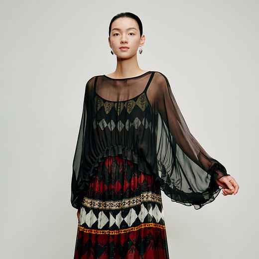 【林栖设计小店】手工钉珠|百搭多色桑蚕丝花边轻盈飘逸2026夏新款真丝衫1962168 商品图3