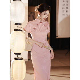 粉色旗袍夏季改良年轻款少女订婚礼服连衣裙LSB3816