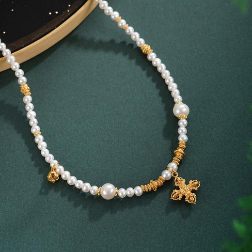 子佩集【神圣守护】银S925珍珠AOYA奥雅项链【QNX0004】3mm小珠6.8mm大珠金刚杵镀金2512 商品图1