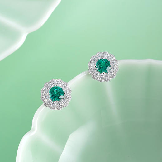 子佩集【花开一夏】S925银耳钉【EM3071-XF】培育宝石祖母绿圆太阳花2510 商品图5