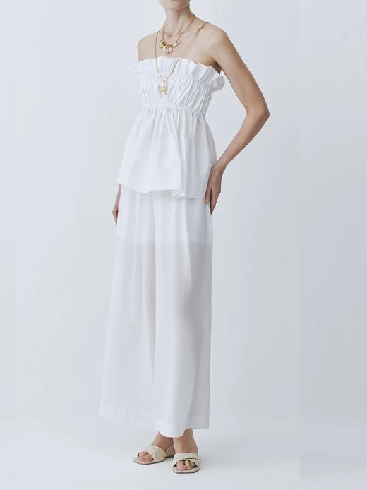 SIJIA｜SS2623 白色高腰收褶阔腿裤 商品图9