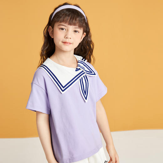 笛莎/Deesha 松饼熊2026年夏季新款童装女童时尚学院风海军领短袖T恤 商品图1