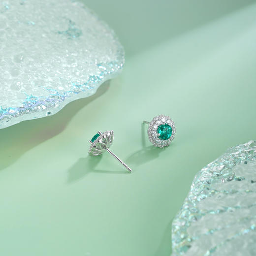 子佩集【花开一夏】S925银耳钉【EM3071-XF】培育宝石祖母绿圆太阳花2510 商品图3