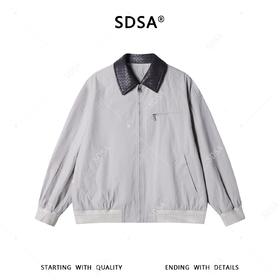 SDSA男装2026新款高贵轻奢时尚百搭编织翻领拼接拉链夹克宽松简约