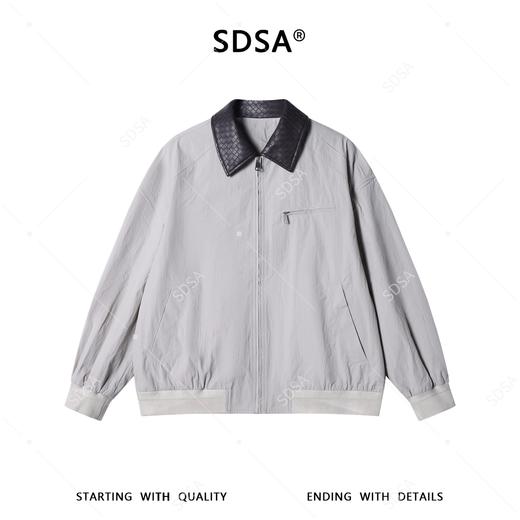 SDSA男装2026新款高贵轻奢时尚百搭编织翻领拼接拉链夹克宽松简约 商品图0