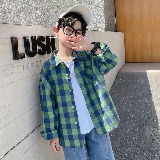 【透气不闷！不易起球】男童衬衫春季儿童洋气格子衬衣新款中大童男孩上衣春款外套潮。xa 商品图2