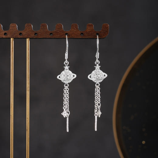 子佩集【环绕星空】S990银耳环【QFES045】花丝流苏星球2510 商品图1