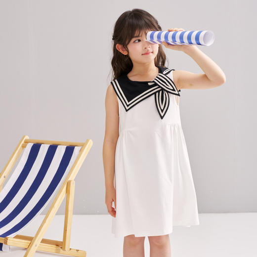 笛莎/Deesha 松饼熊2026年夏季新款童装女童时尚学院风海军领无袖连衣裙 商品图3